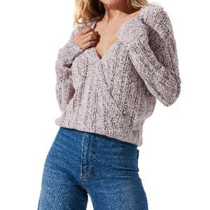 Lavender wrap front pointelle sweater from Nordstrom.